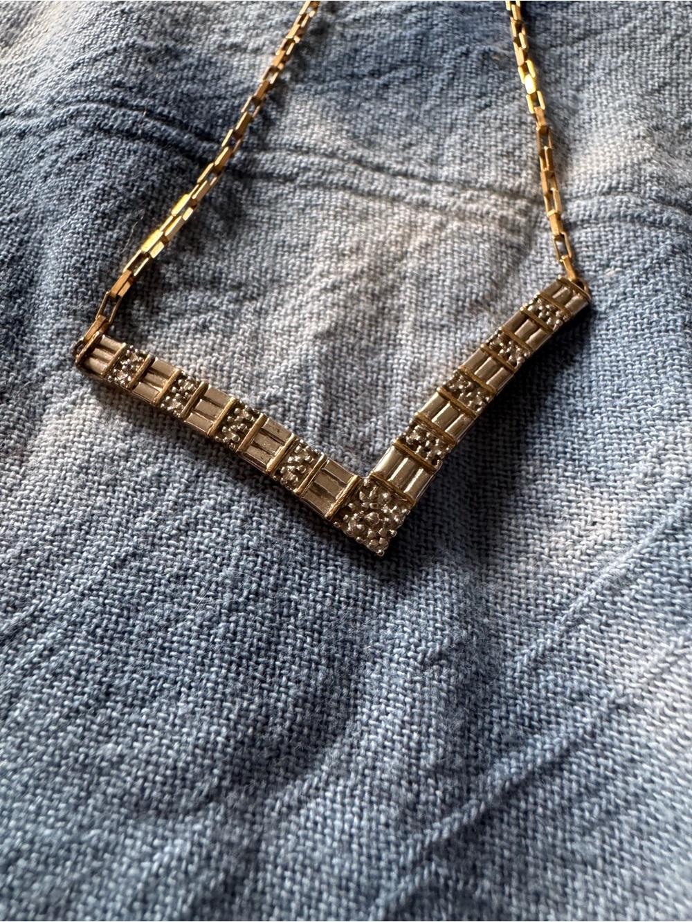 Prime Art Designs Elegant Gold V-Row Necklace with Crystal Accents